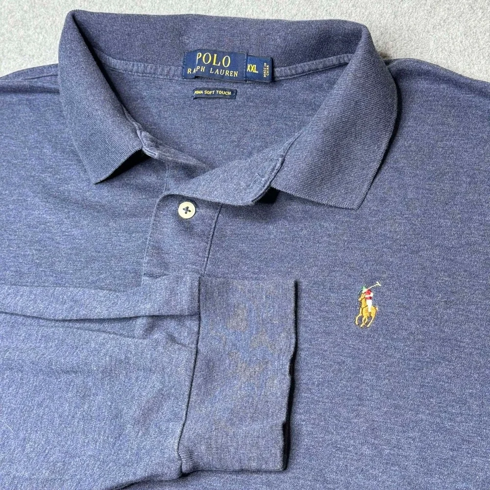 Polo Ralph Lauren‎ Mens Classic Soft Touch Long Sleeve Polo Shirt Blue Size XXL